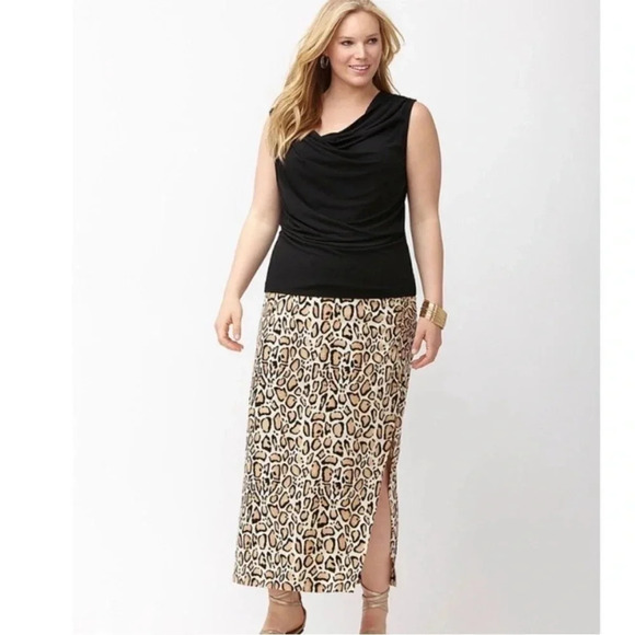 Lane Bryant leopard side ruched midi open slit skirt - Picture 1 of 7